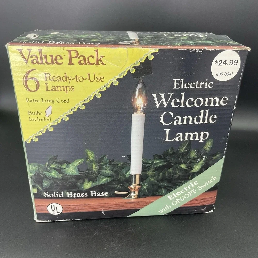 Electric Christmas Candle Lamps, 6 Pack Brass Base, Bulbs Incl. Extra Long Cords